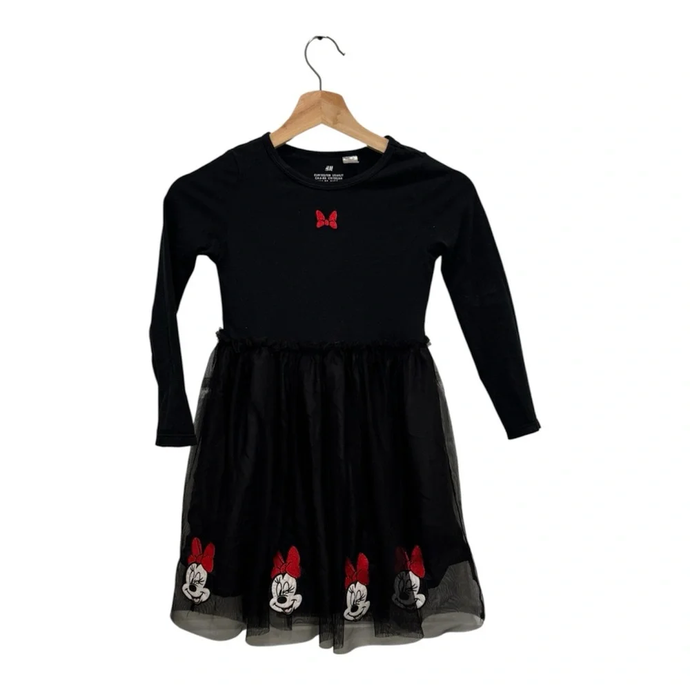 H&M Minnie Mouse Girls Tulle Dress 6X/7 Black Red Bow Disney Tutu - Picture 2 of 5